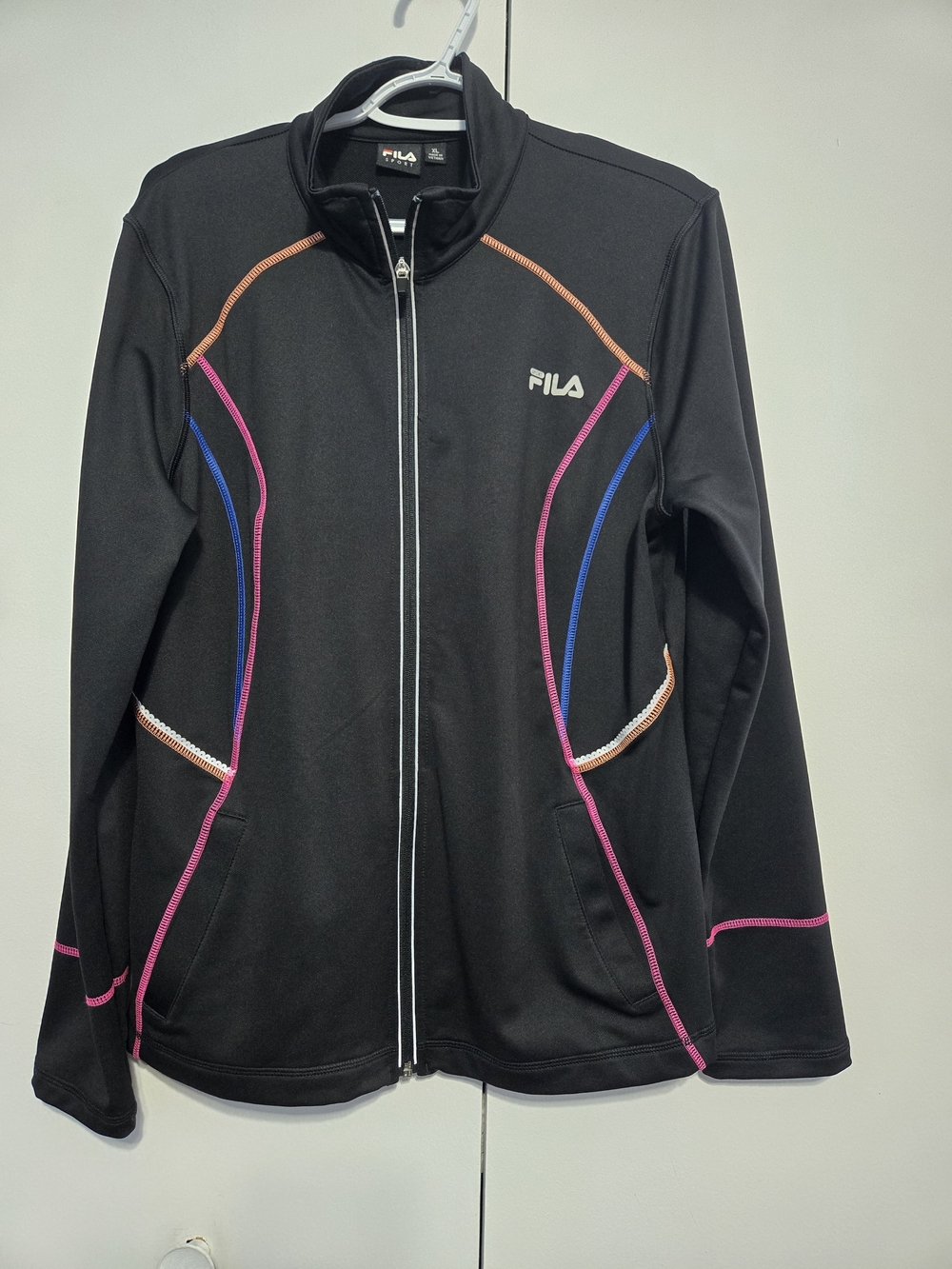 Fila Sport XL Black Zip Athletic Jacket Colorblock Performance Track Top